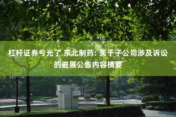 杠杆证券亏光了 东北制药: 关于子公司涉及诉讼的进展公告内容摘要